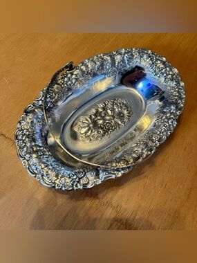 Vintage Victorian Silver Plated Floral Trinket Dish Made In Japan